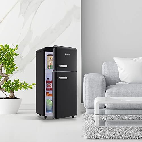DEMULLER Mini Refrigerator 3.5 Cu.Ft Dual Door Fridge with Handle Adjustable Temperature with Top Mount Freezer Ideal for Home, Office, Dorm