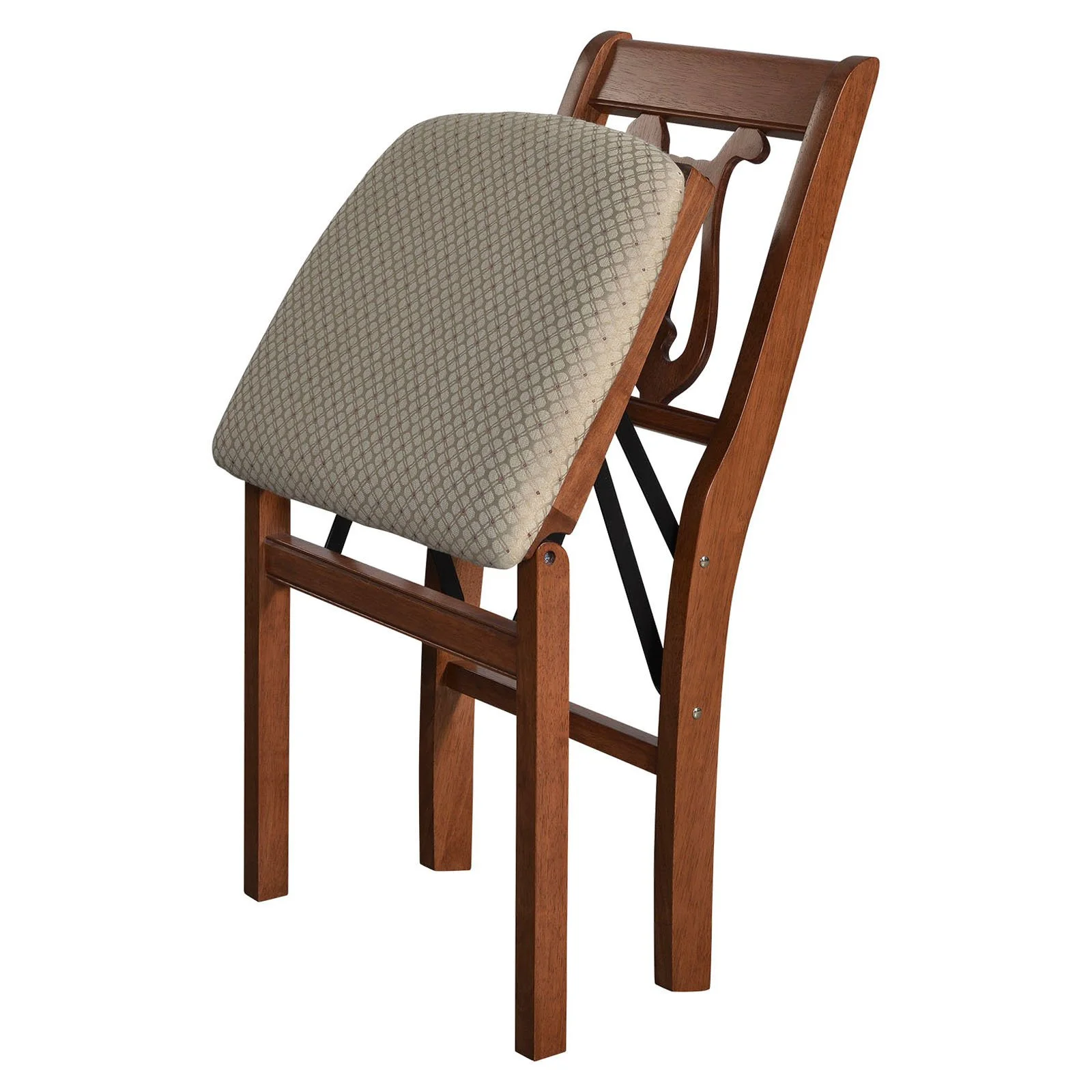 Stakmore Hardwood Traditional Music Back Folding Chair - Light Cherry Finish and Blush Upholstery (2 Pack)
