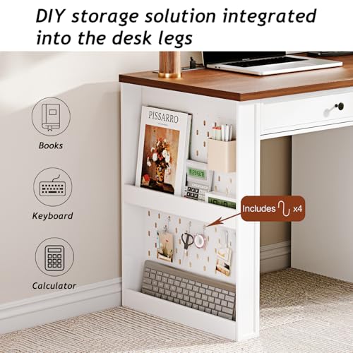 59" Home Office Desks, Executive Desk, Farmhouse Computer Desk with 7 Drawers and Charging Station, File Drawer, Rustic Computer Writing Desk