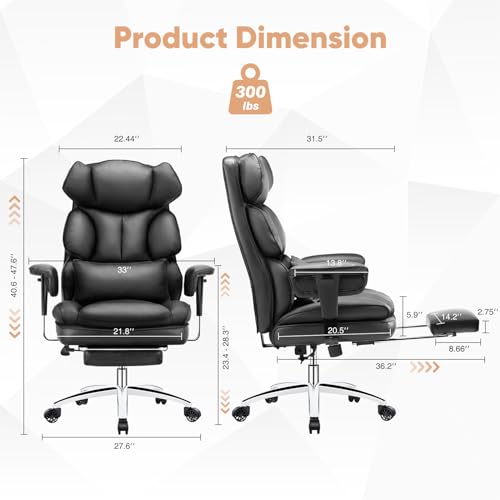 Sweetcrispy Executive Home Office Desk Chair Ergonomic Big Tall High Back with Footrest & Lumbar Support