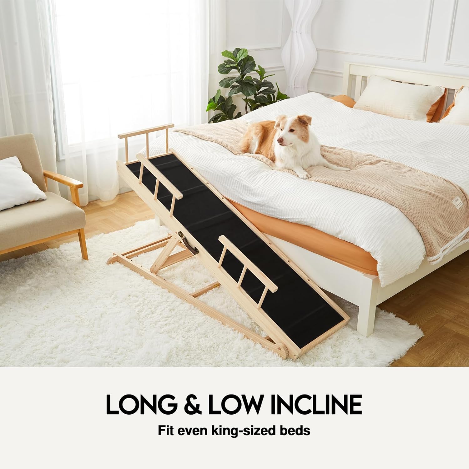 Woohoo Dog Ramp for Bed - Non-Slip Rubber Surface - Folding Wooden Pet Ramp for Dogs to Get on Bed - Dog Ramp for Large, Small, Old Dogs