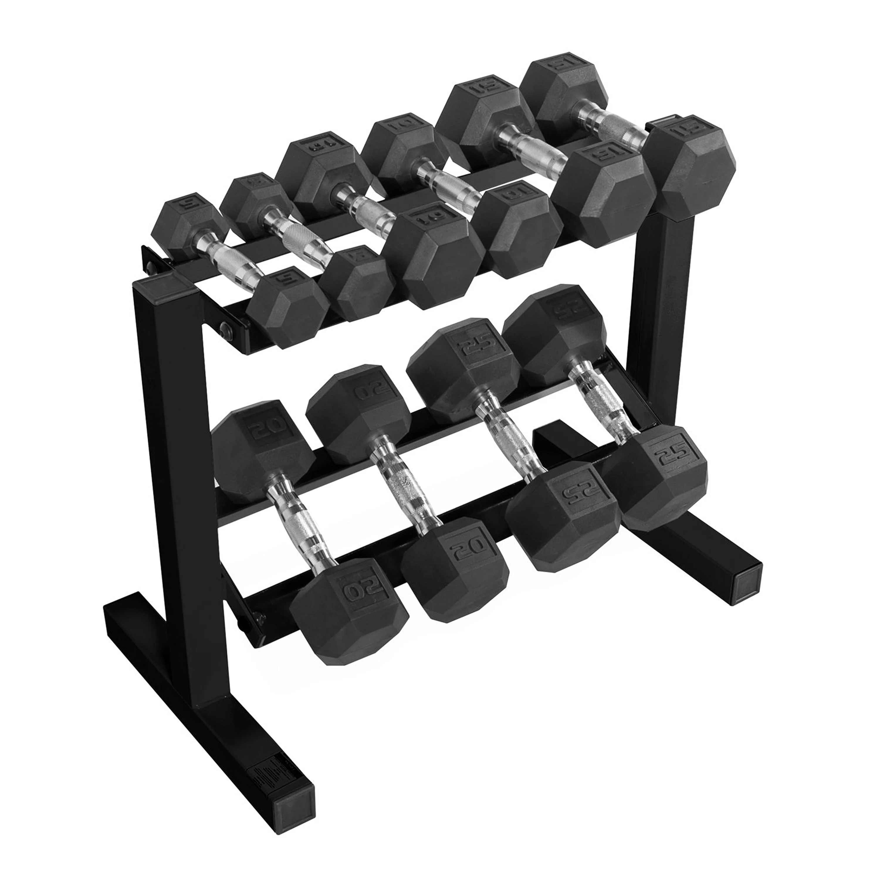 CAP 150 lb Coated Rubber Hex Dumbbell Weight Set with A-Frame Rack, Black