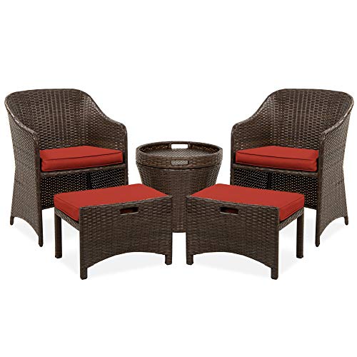 Best Choice Products 5-Piece Outdoor Patio Furniture Set, No Assembly Required Wicker Conversation Bistro & Storage Table for Backyard, Porch