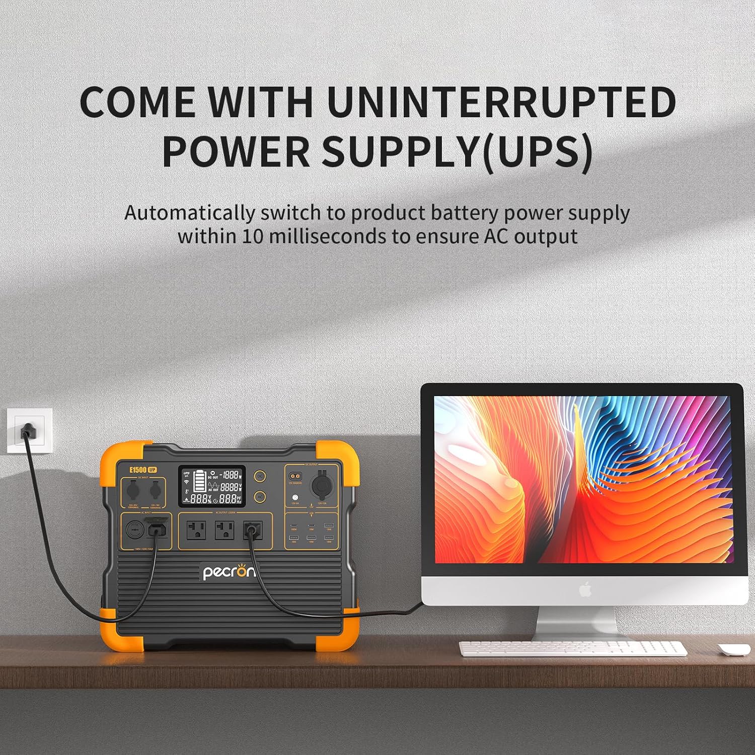 pecron Portable Power Station, E1500LFP Solar Generator 1536Wh, 2200W LiFePO4 Battery Backup, Fast Charging Power Station for Home use, RV