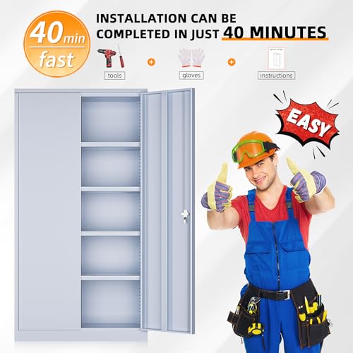 INTERGREAT Metal Storage Cabinets 72” Black Garage Steel Storage Cabinet with Doors and Shelves, Metal Tool Cabinet