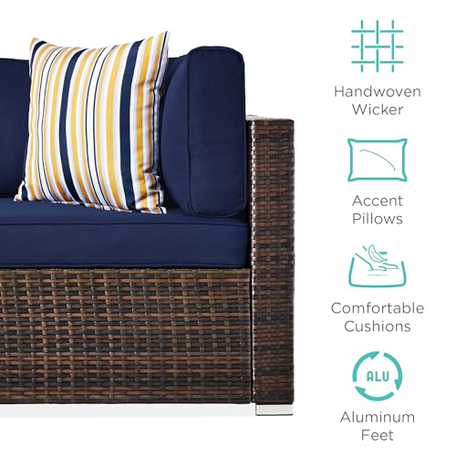 Best Choice Products 7-Piece Modular Outdoor Sectional Wicker Patio Conversation Set w/ 2 Pillows, Coffee Table, Cover Included - Gray/Navy