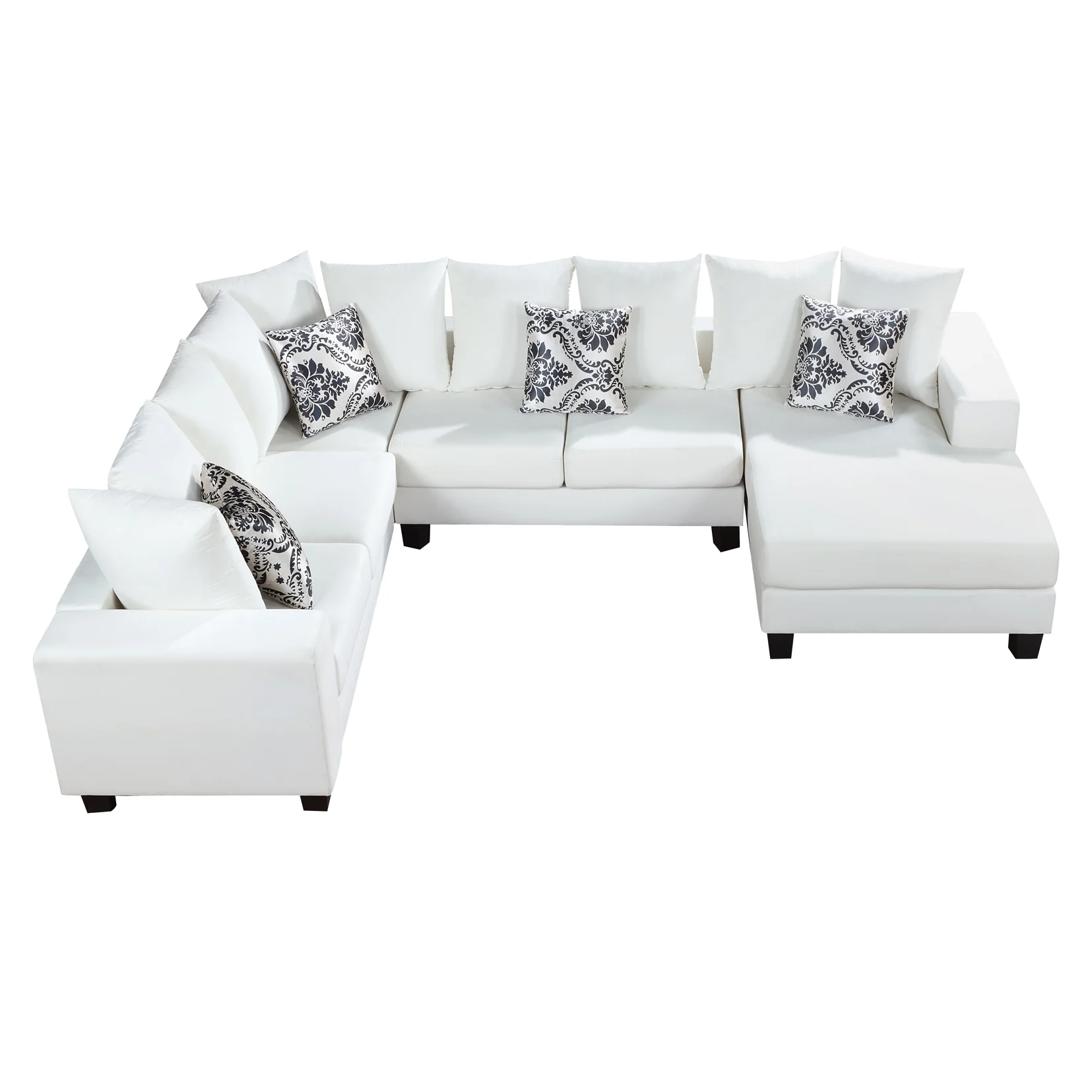 Soges Modern U Shape Sectional Sofa 110"x85", 7-Seat Velvet Sofa with Pillows, Couch Set for Living Room, Apartment, Office, White