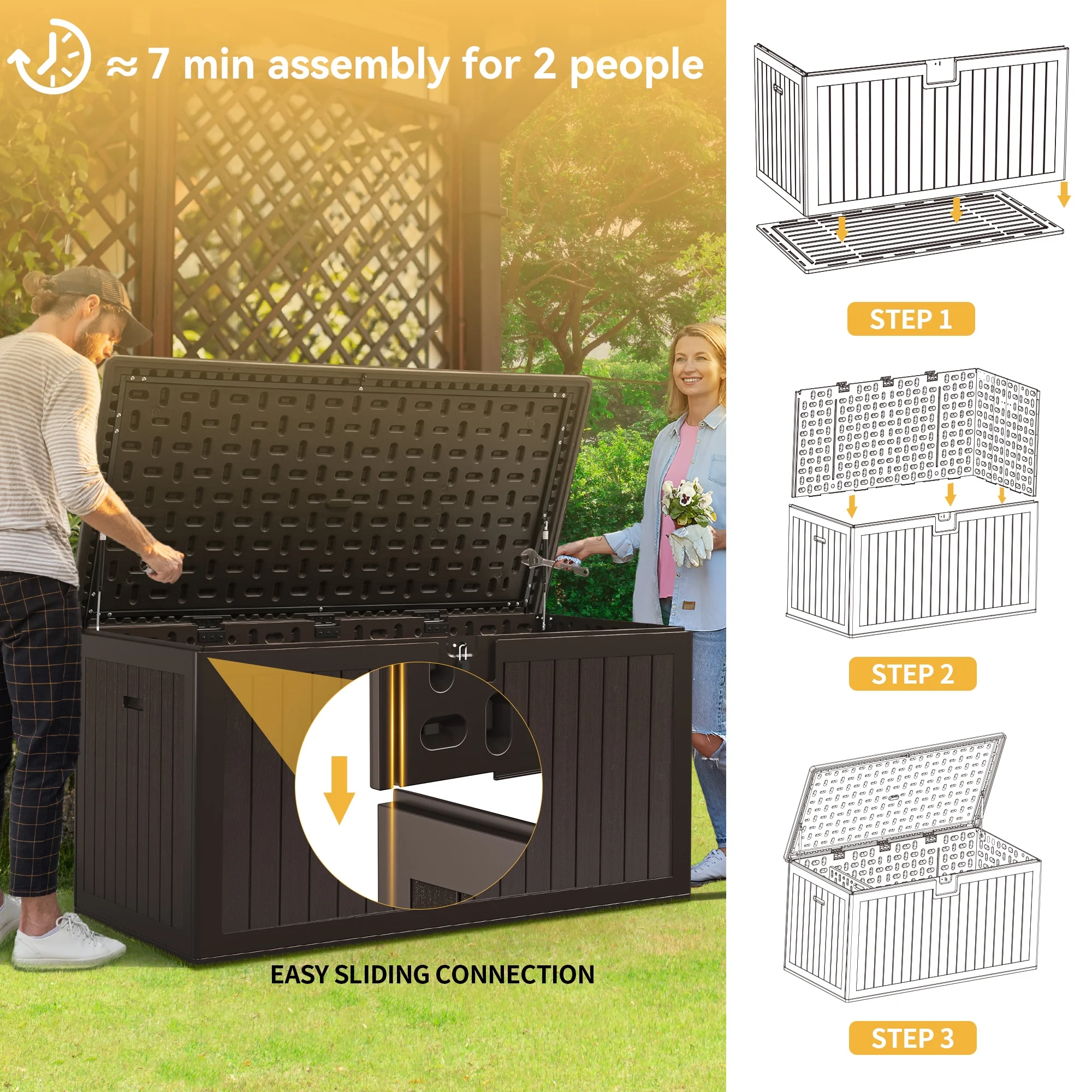 Dextrus XL 150 Gallon Large Deck Box, Outdoor Storage for Patio Furniture Cushions, Garden Tools and Pool Toys with Flexible Divider, Waterproof