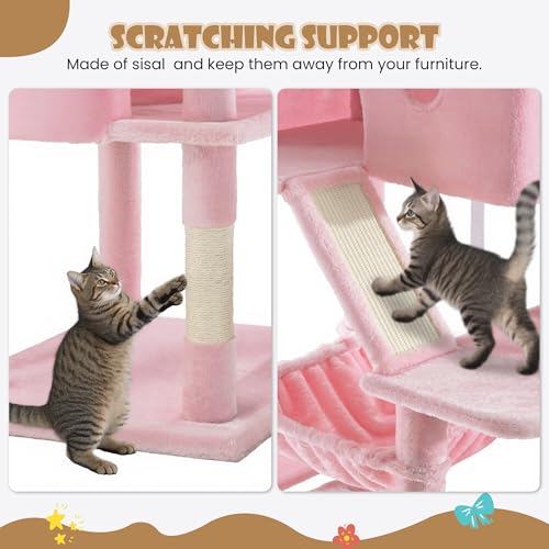 SHA CERLIN 81in Multi-Level Tall Cat Tree Tower for Indoor Kitties/Larger Cat Condo Furniture with Hammock/Cozy Pussycat Perches/Sisal Scratching