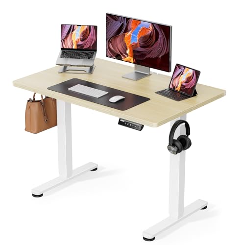 ErGear Height Adjustable Electric Standing Desk, 48 x 24 Inches Sit Stand up Desk, Memory Computer Home Office Desk with Two-Piece Desktop (Walnut)