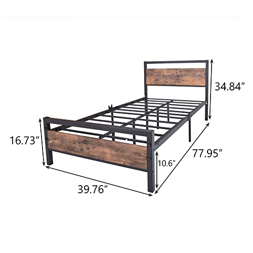JURMERRY Queen Size Metal Platform Bed Frame with Wooden Headboard and Footboard Heavy Duty Steel Support, Mattress Foundation, No Box Spring Needed