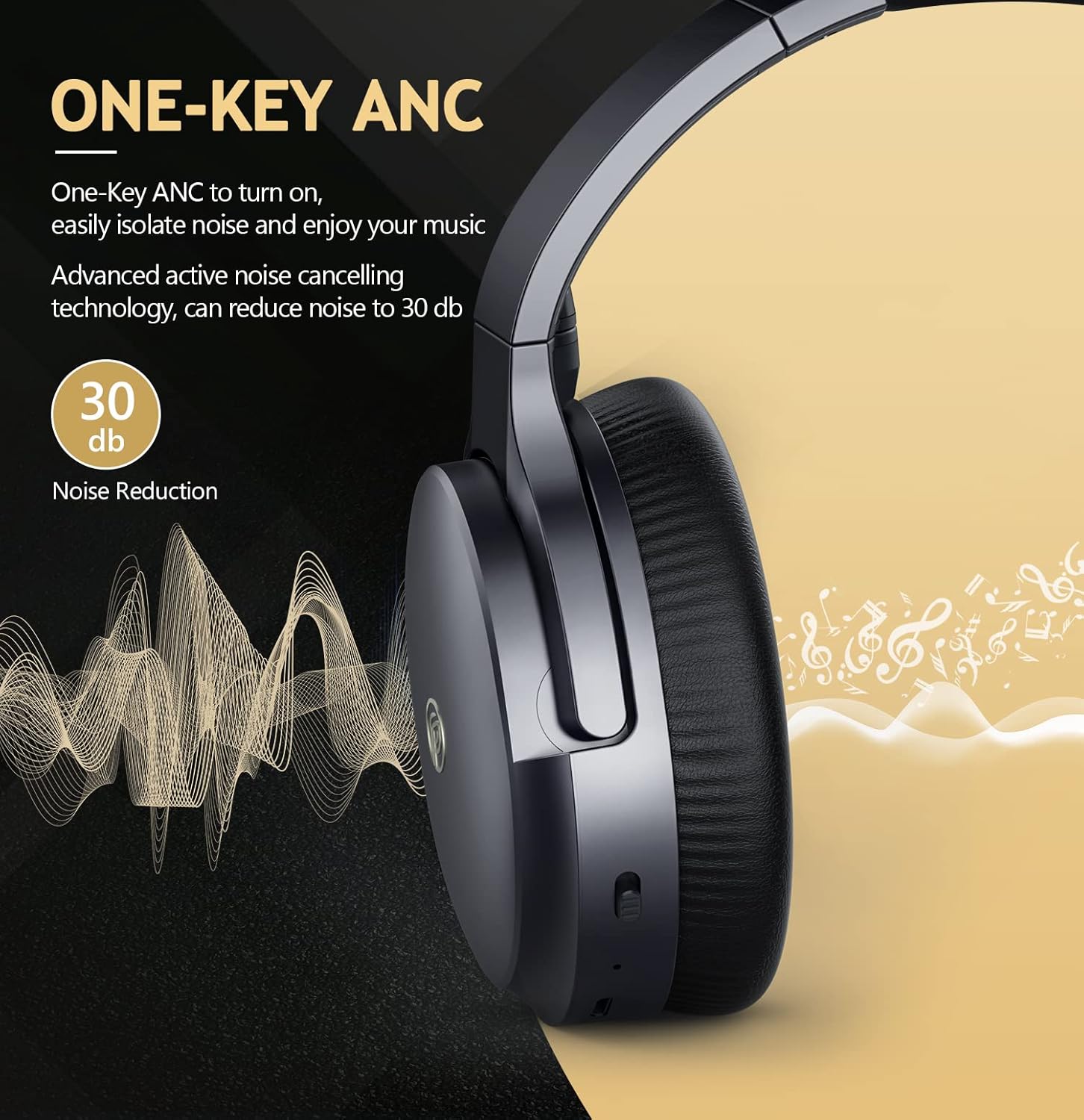 Noise Cancelling Headphones, Bluetooth Headphones with Microphone 50H Playtime Wireless Over-ear Headphones, CVC 8.0