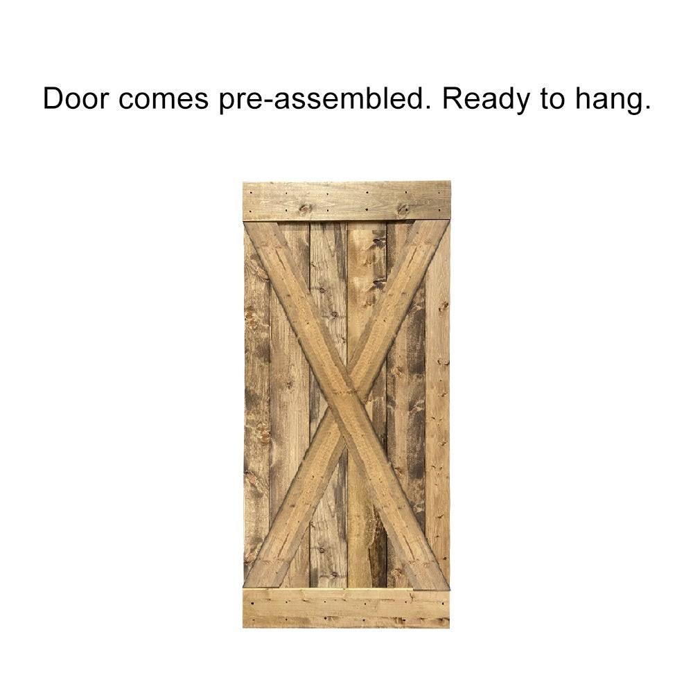 CALHOME x Series 36 in. x 84 in. Pre-Assembled Weather Oak Stained Wood Interior Sliding Barn Door with Hardware Kit