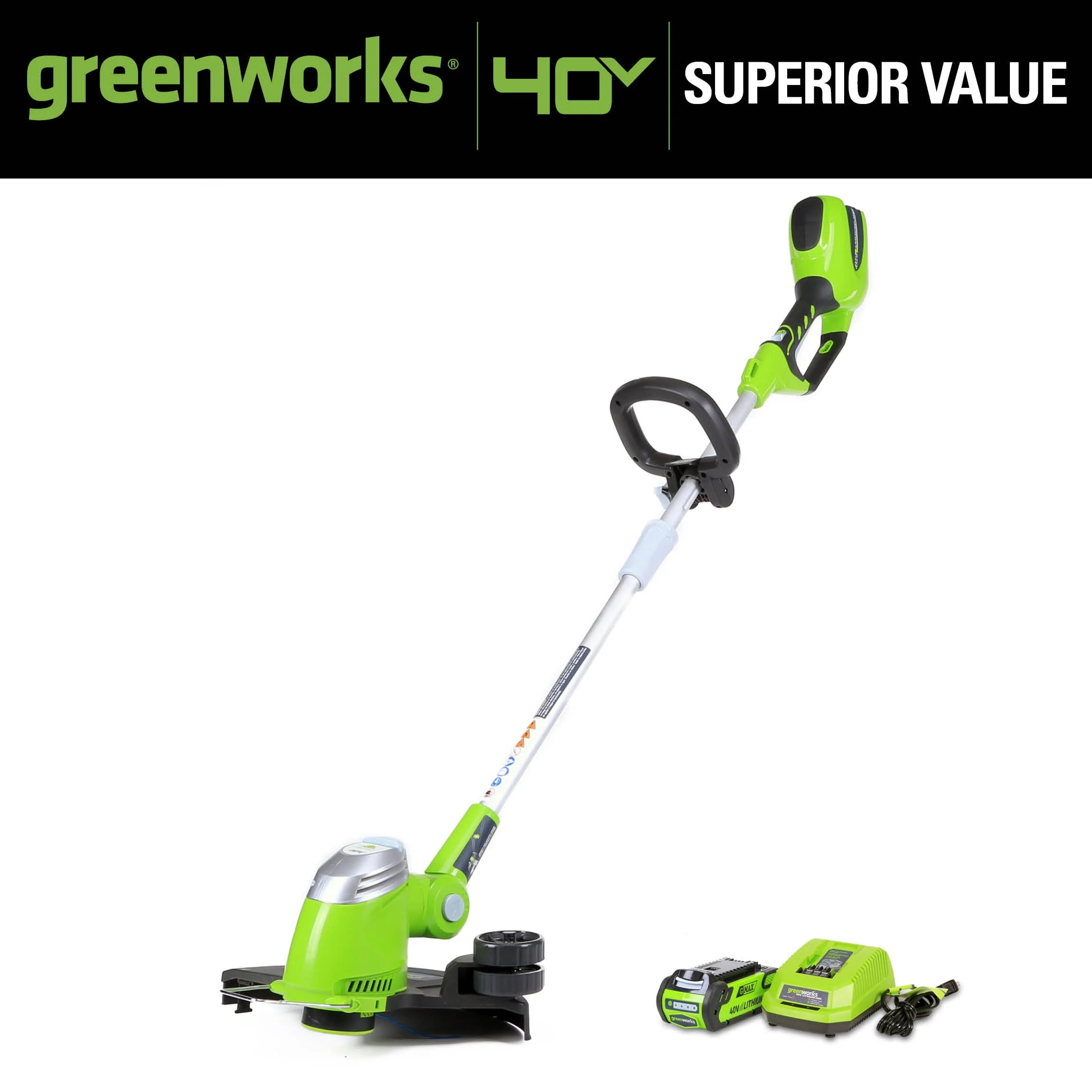 Greenworks 40V 13 Cordless String Trimmer/Edger with 2.0 Ah Battery & Charger 21302
