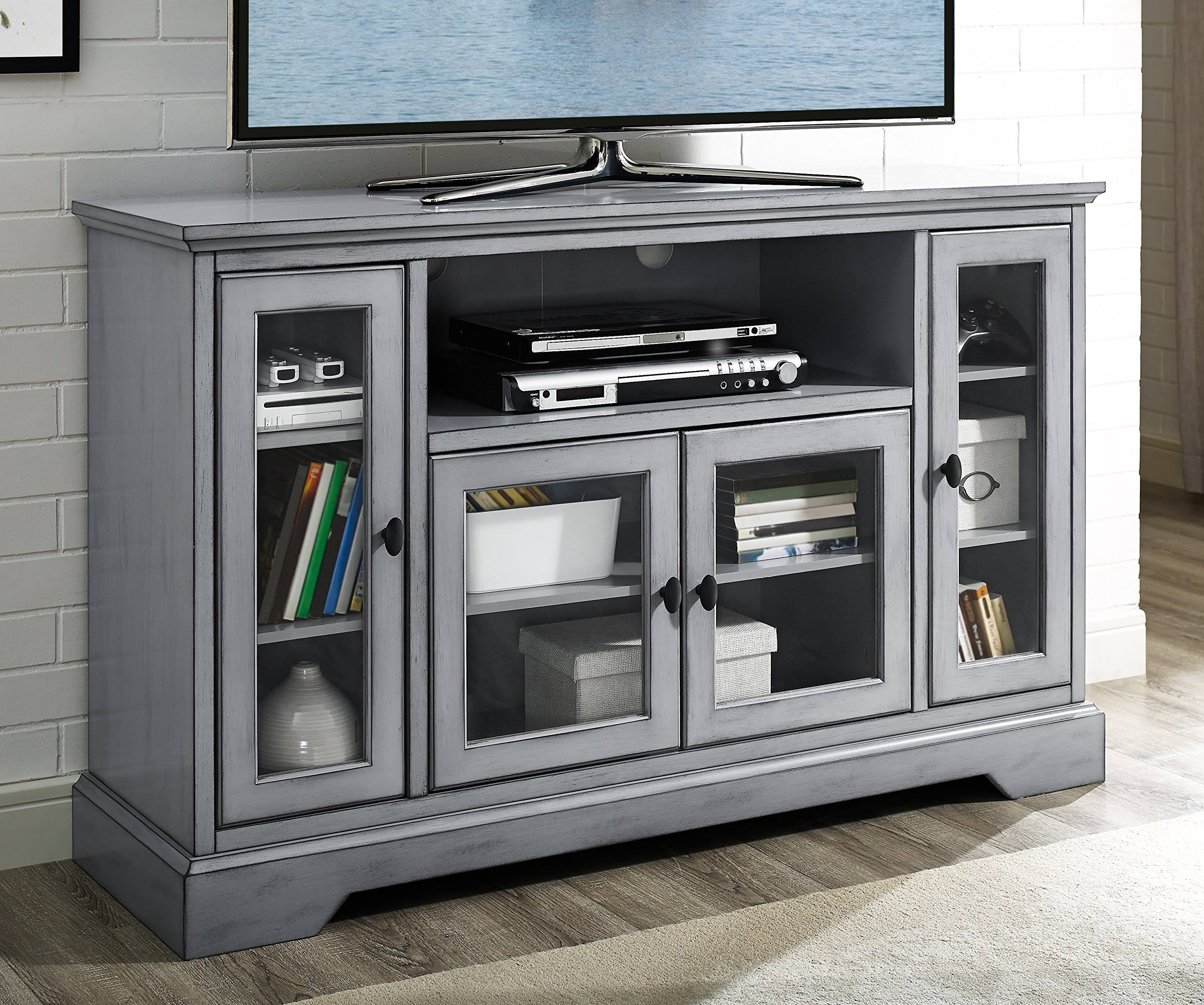 Walker Edison Wood Highboy Storage TV Media Console, Antique Gray, 52x22