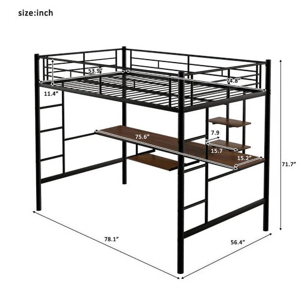 Loft Bed with Desk and Shelf , Space Saving Design,Full,Black
