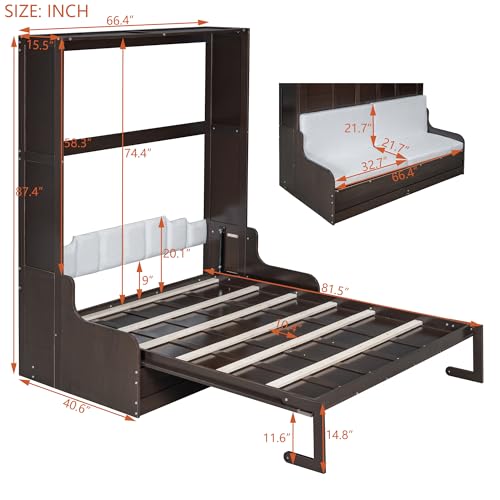 Ball & Cast Murphy Bed Wall Bed Queen Size with Cushion,Sofa Platform Bedfram Chest can be Folded,Wood Folding Hideaway w/Slat Support