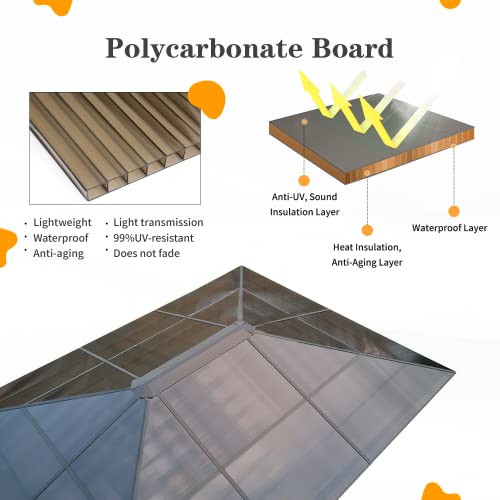 YOLENY 10'x13' Hardtop Gazebo, Outdoor Polycarbonate Double Roof Canopy, Aluminum Frame Permanent Pavilion with Curtains and Netting