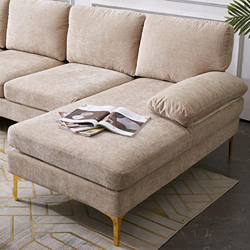 Karl home Convertible Sectional Sofa 110" U-Shape Sofa Couch 4-Seat Couch with Chaise ChenilleFabric Upholstered for Living Room, Apartment, Office