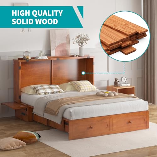 BALUS Murphy Cabinet Bed, Queen Cabinet Chest Bed with USB Charging Station, Tri-Fold Mattress