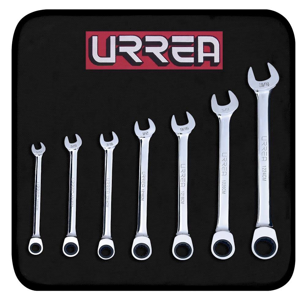 Urrea 1200CM - Ratcheting 12-Point Combination Chrome Wrench Set (7-Piece)