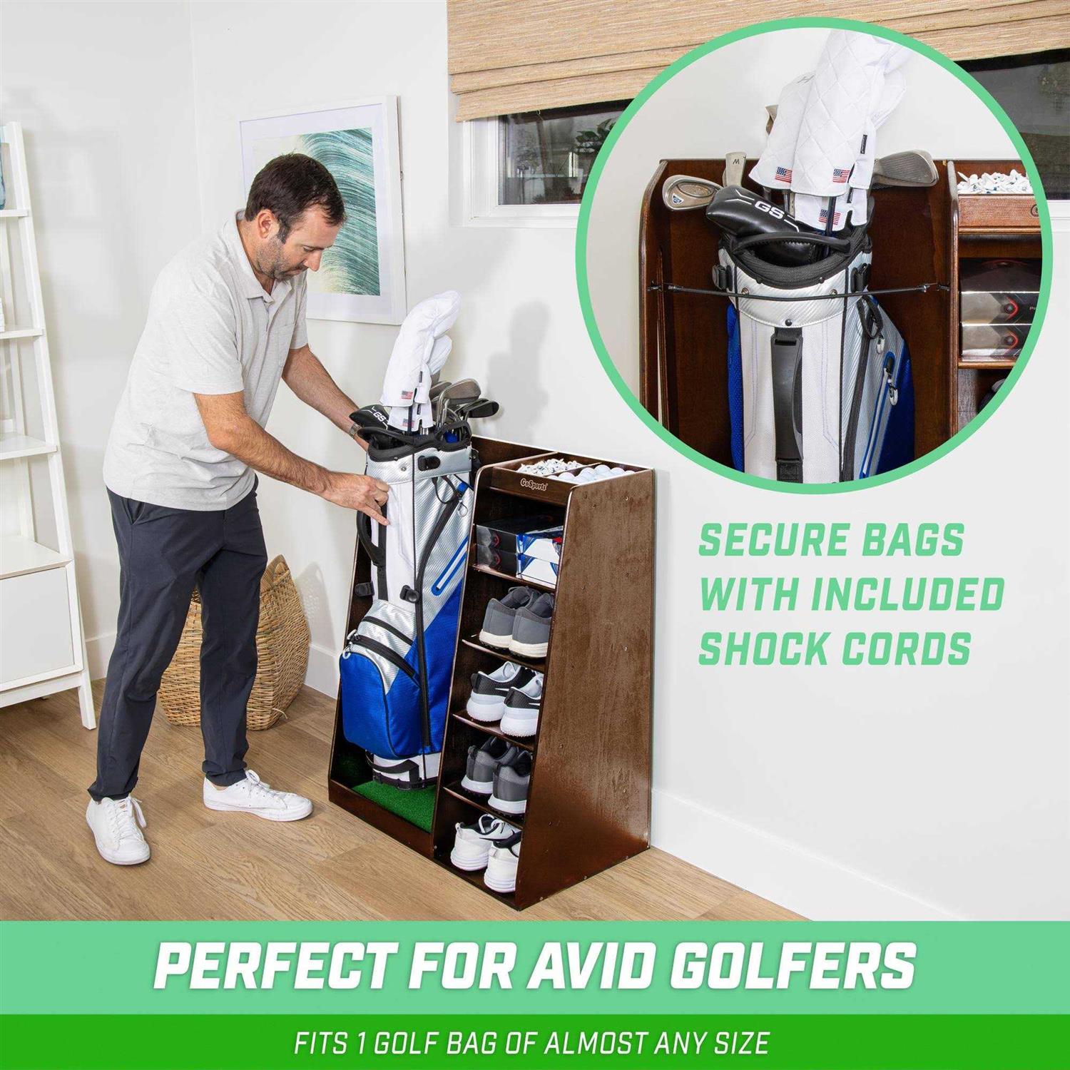 GoSports Premium Wooden Golf Bag Organizer and Storage Rack - Sports Supplies Online Store