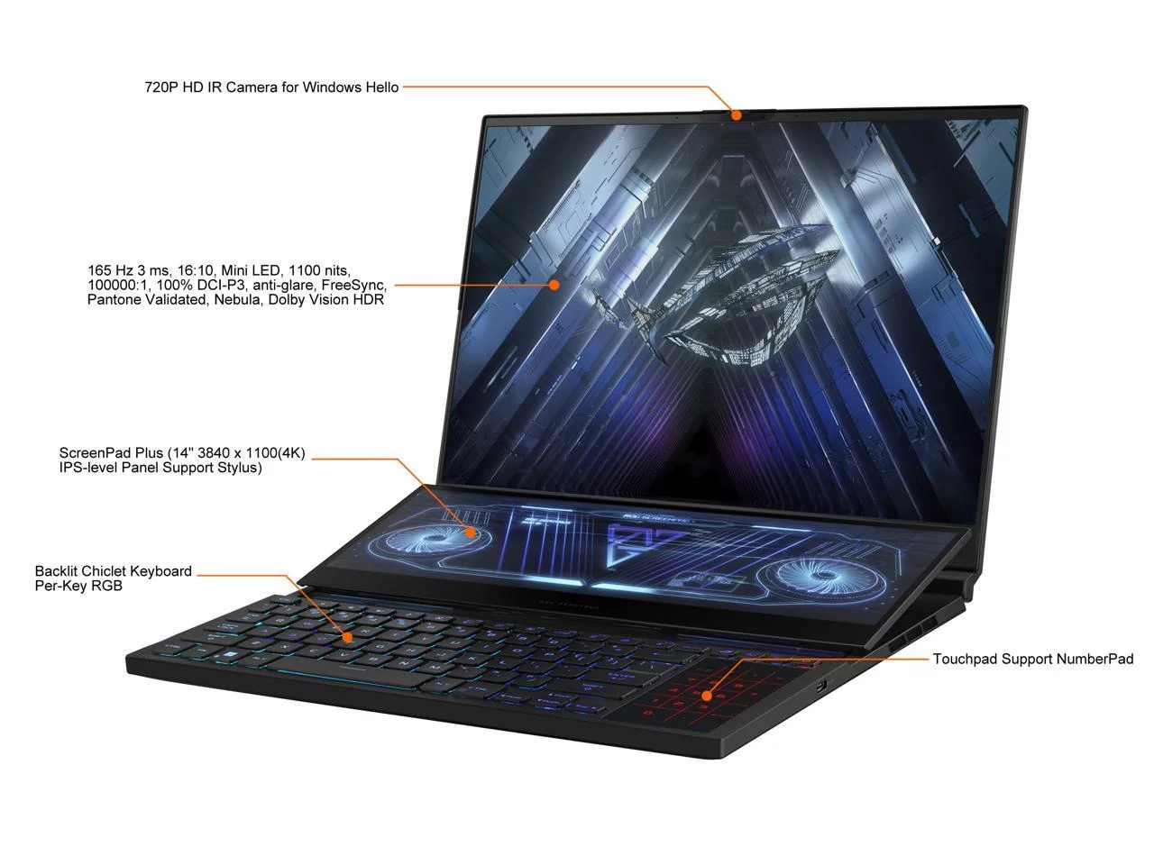 ASUS ROG Zephyrus Duo 16 (2022) Gaming Laptop, 16" 165Hz ROG Nebula HDR QHD 16:10 Display, NVIDIA GeForce RTX 3070 Ti, AMD Ryzen 9 6900HX, 32GB DDR5