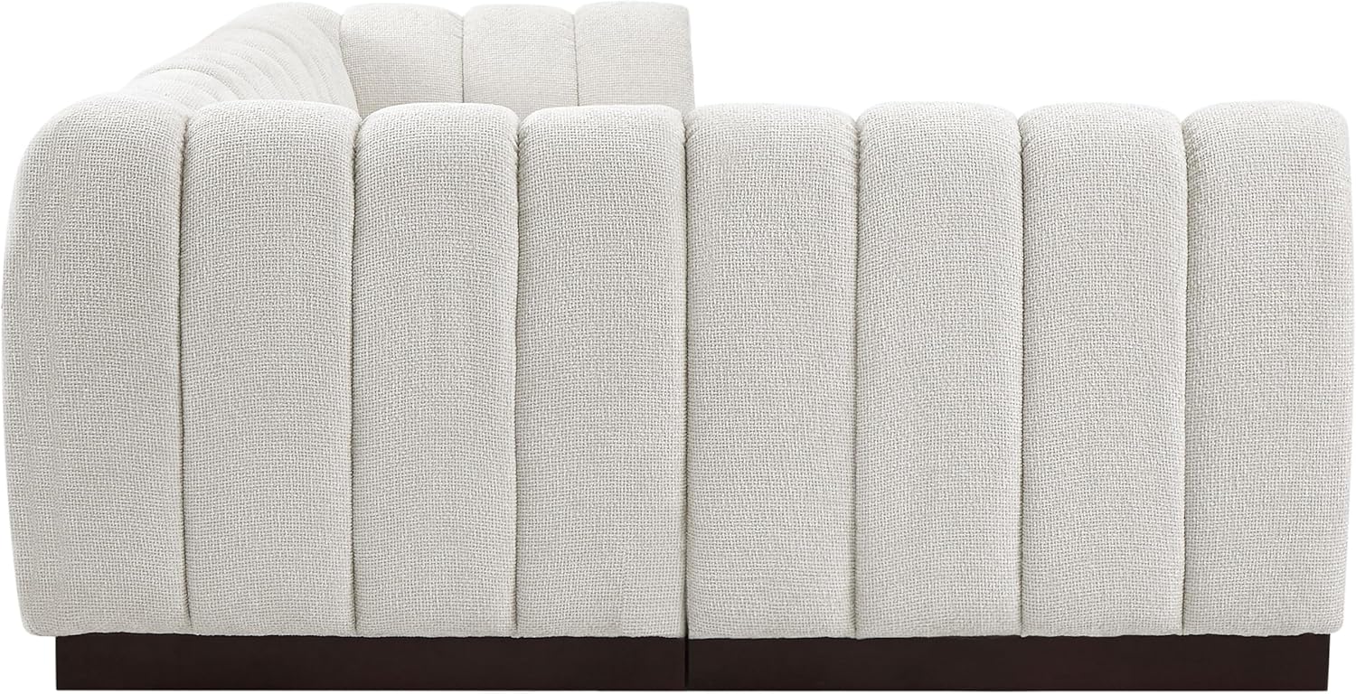 Meridian Furniture Quinn Collection Modern | Contemporary Modular Sectional with Soft Chenille Cross Hatched Fabric, Solid Wood Espresso Base