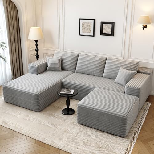 107.5" Cloud Modular Sectional Sofa with 1 Ottoman,Modern Minimalist Upholstered Couches, Comfort U Shaped Sofa for Living Room