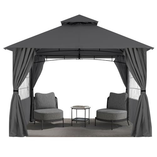 MASTERCANOPY Patio Gazebo Steel Frame Outdoor Gazebo with Windows Curtains (11x11,Dark Gray)