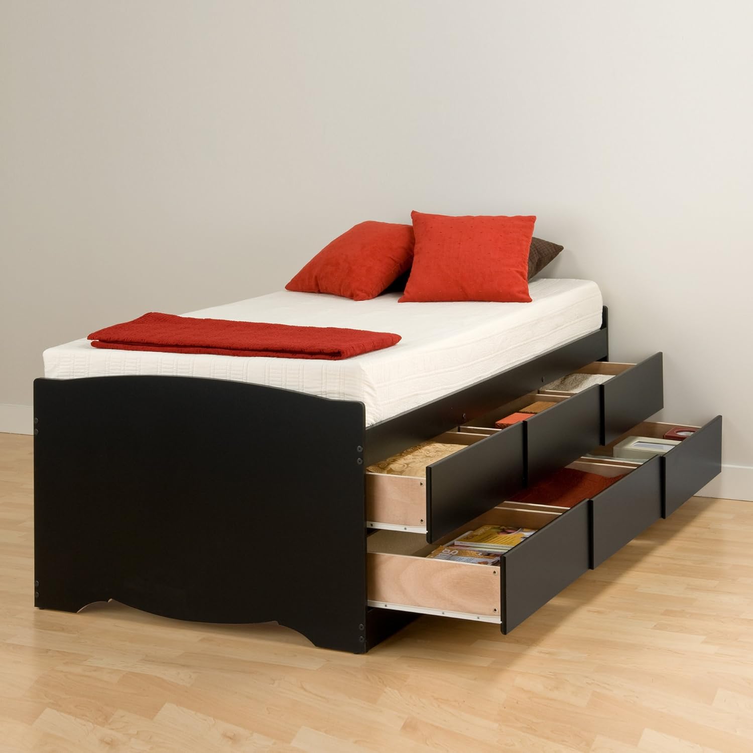 Prepac Captain's Platform Storage Bed with 6 Drawers, Twin, Black