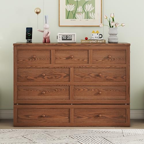 Queen Murphy Bed with Desk and Removable Shelves on Each Side, Murphy Bed Chest Murphy Bed Frame w/USB Port for Home Office, Studio or Guest Room