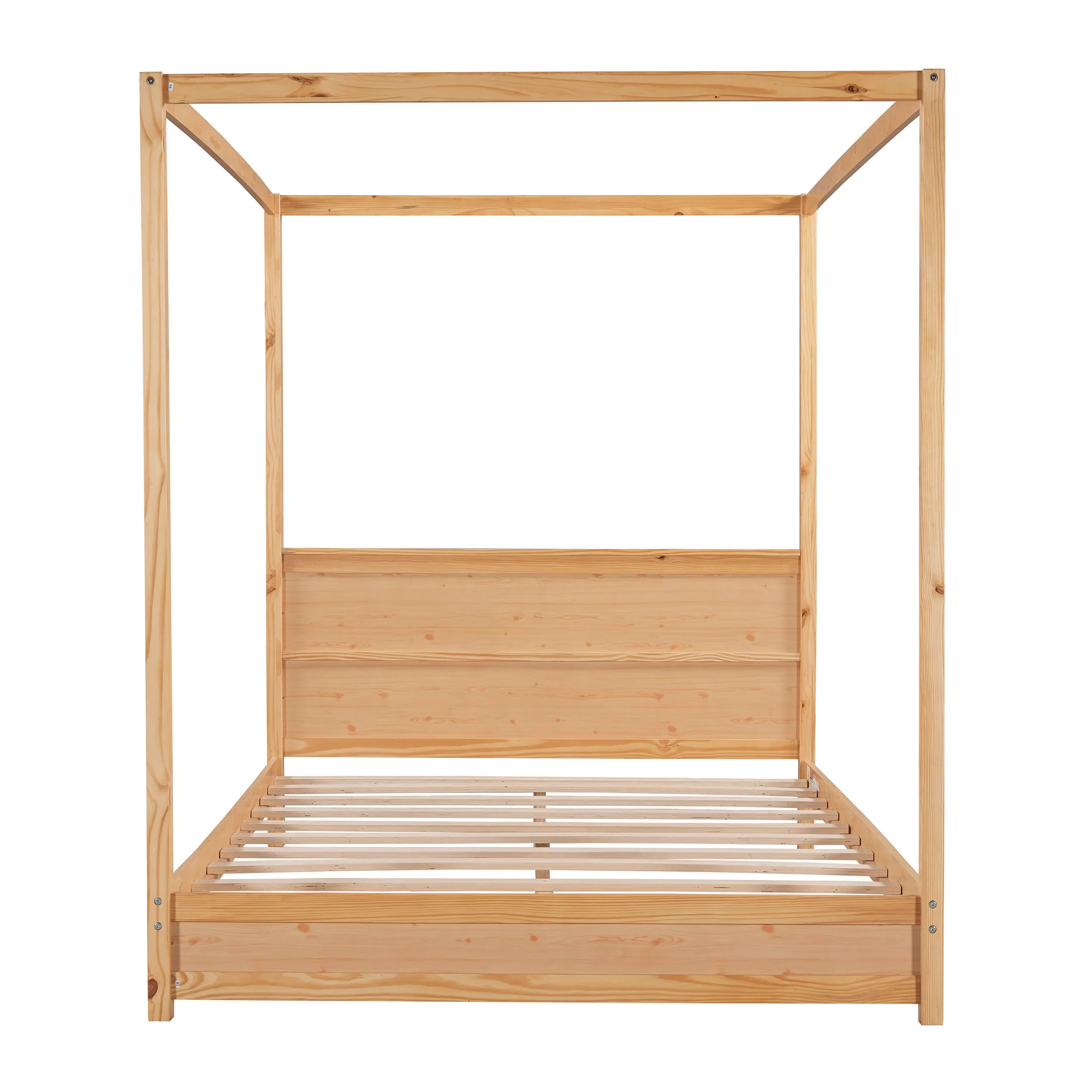 EUROCO Wood Queen Size Canopy Platform Bed with Headboard for Bedroom, Natural