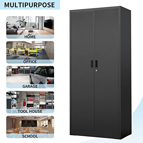 Metal Storage Cabinet, 72" H x 36" W x 18" D Locking Cabinet with Adjustable Shelves, Steel Storage Cabinets for Garage, Home, Office, Pantry (White)