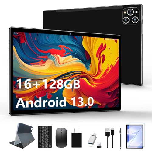 Tablet 10.1 Inch Android 13 Tablets 2025 Latest Android Tablets 128GB ROM+16GB RAM (8+8 Virtual), 2 in 1 Tablet with Keyboard