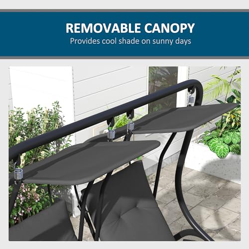 Outsunny Patio Swing Chair with 2 Separate Seats, Outdoor Swing with Removable Canopy and Cup Holders for Porch, Garden, Poolside, Backyard, Gray