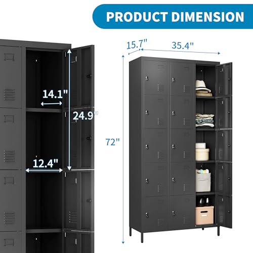 3 Doors Lockers for Employees, Steel Storage Lockers Lockable, Metal Locker Storage Cabinet for Home Office School Gym, Require Assembly (Grey)