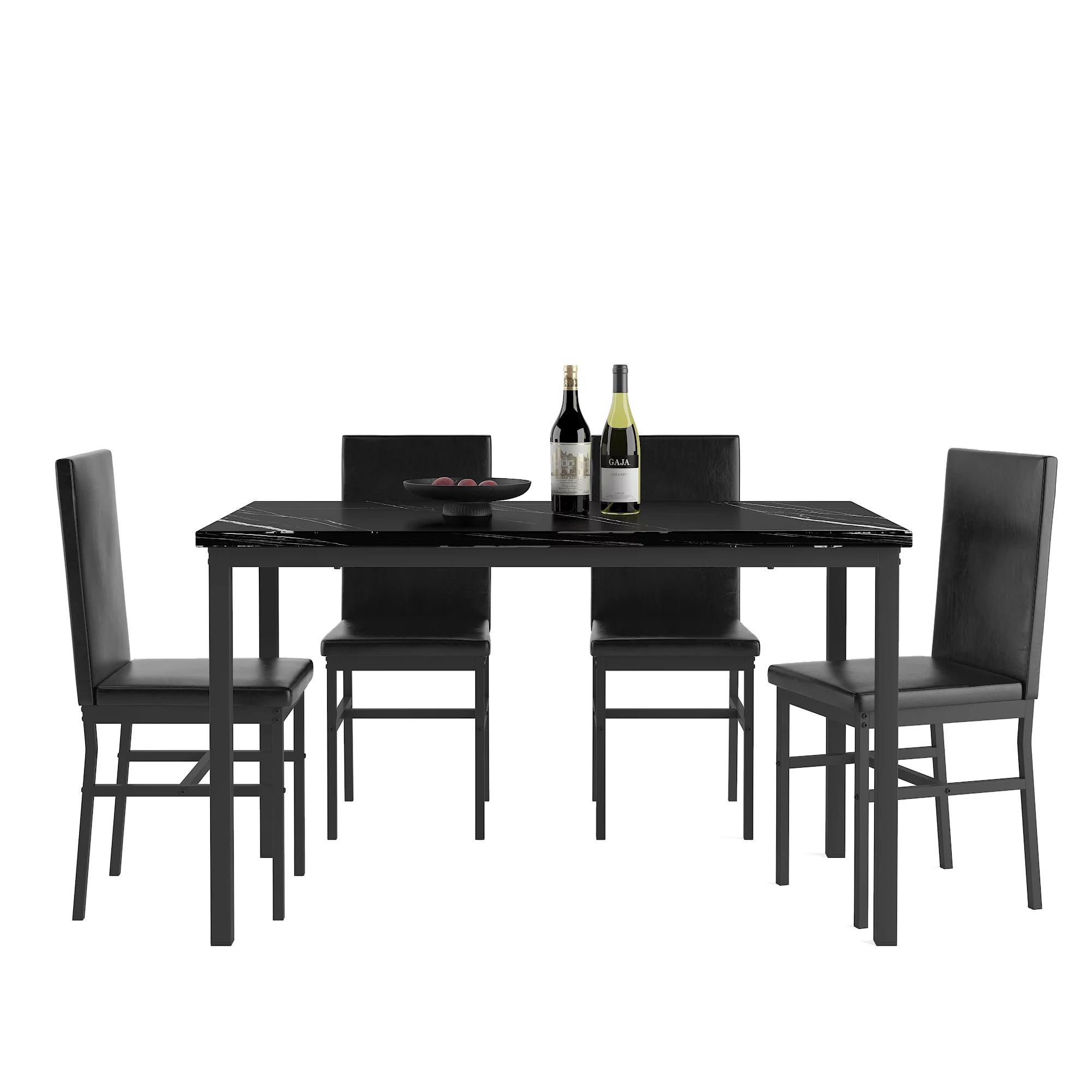 Dining Set for 4, 5-Piece Modern Dining Table and Chairs Set, Marble Top Table with 4 Leather Chairs for Kitchen Dining Room Living Room