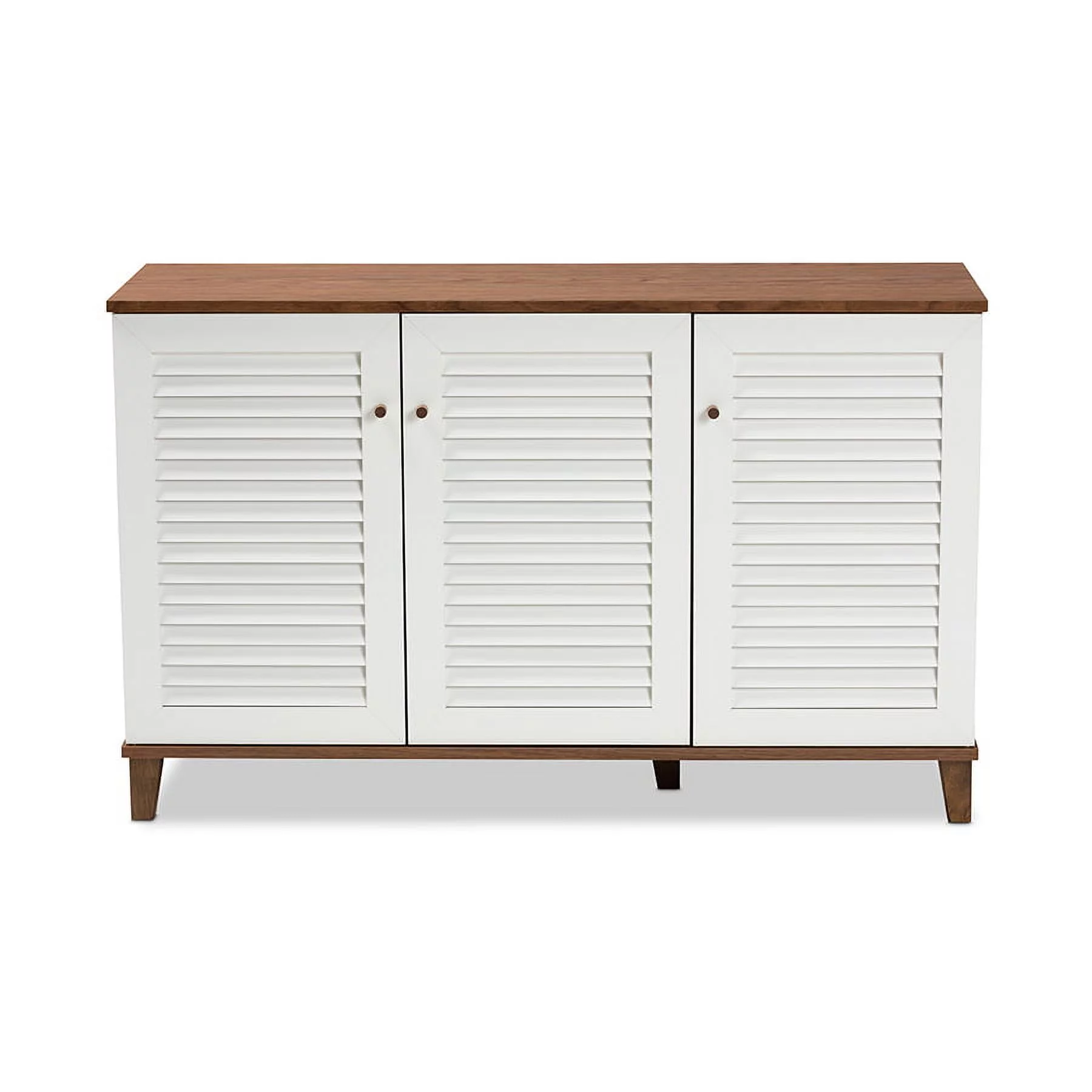Coolidge Modern and Contemporary Walnut Finished 8-Shelf Wood Shoe Storage Cabinet
