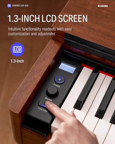 Donner DDP-100 88-Key Weighted Action Digital Piano, Beginner keyboard piano Bundle with Furniture Stand, Power Adapter, White