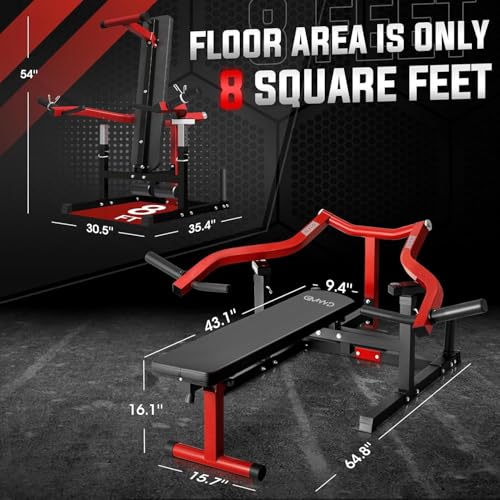 GMWD Chest Press Machine, 1050LBS Bench Press Machine with Independent Converging Arms, Adjustable Flat Incline Bench for Chest, AB Workouts