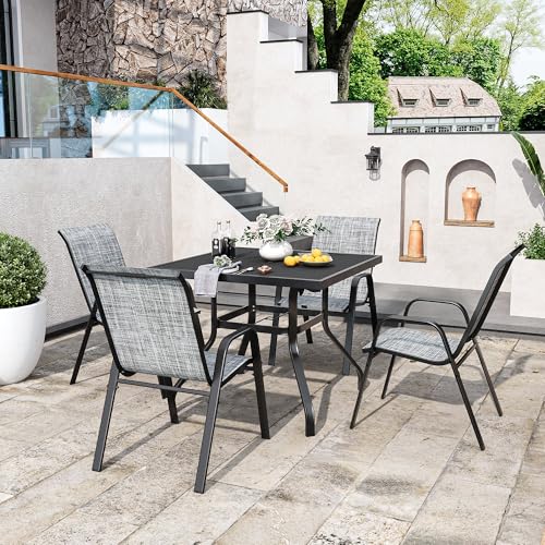 Patio Chairs Set of 6, Stackable Outdoor Dining Chairs for All Weather Textilene Fabric & Metal Frame, Outdoor Chairs Set for Backyard Deck Garden