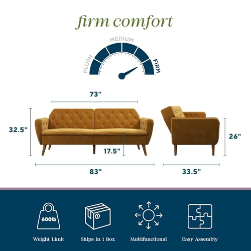 Novogratz Tallulah Memory Foam Futon, Convertible Couch, Camel Faux Leather
