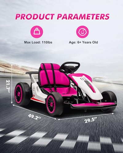24V Go Kart for Kids 6-12 Year Old,Child Electric Drift Go-Kart with Music Mode,Electric Drifting Go Cart with Powerful Motor for 6+ Years Kid