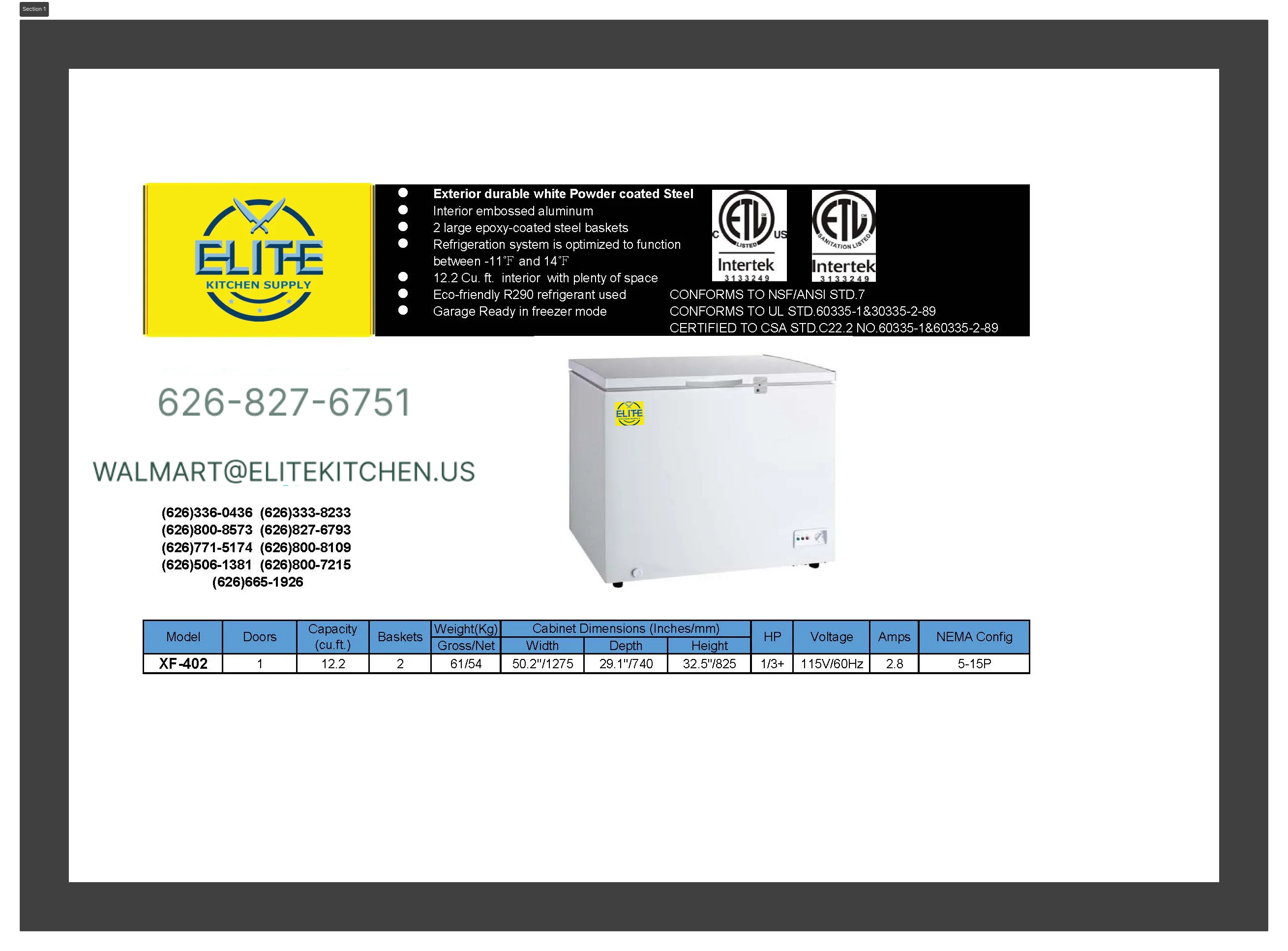 12.2 Cu.Ft. Commercial Chest Freezer 50 in. ,  Deep Freezer with Top Open Door, Fast Freezer, White