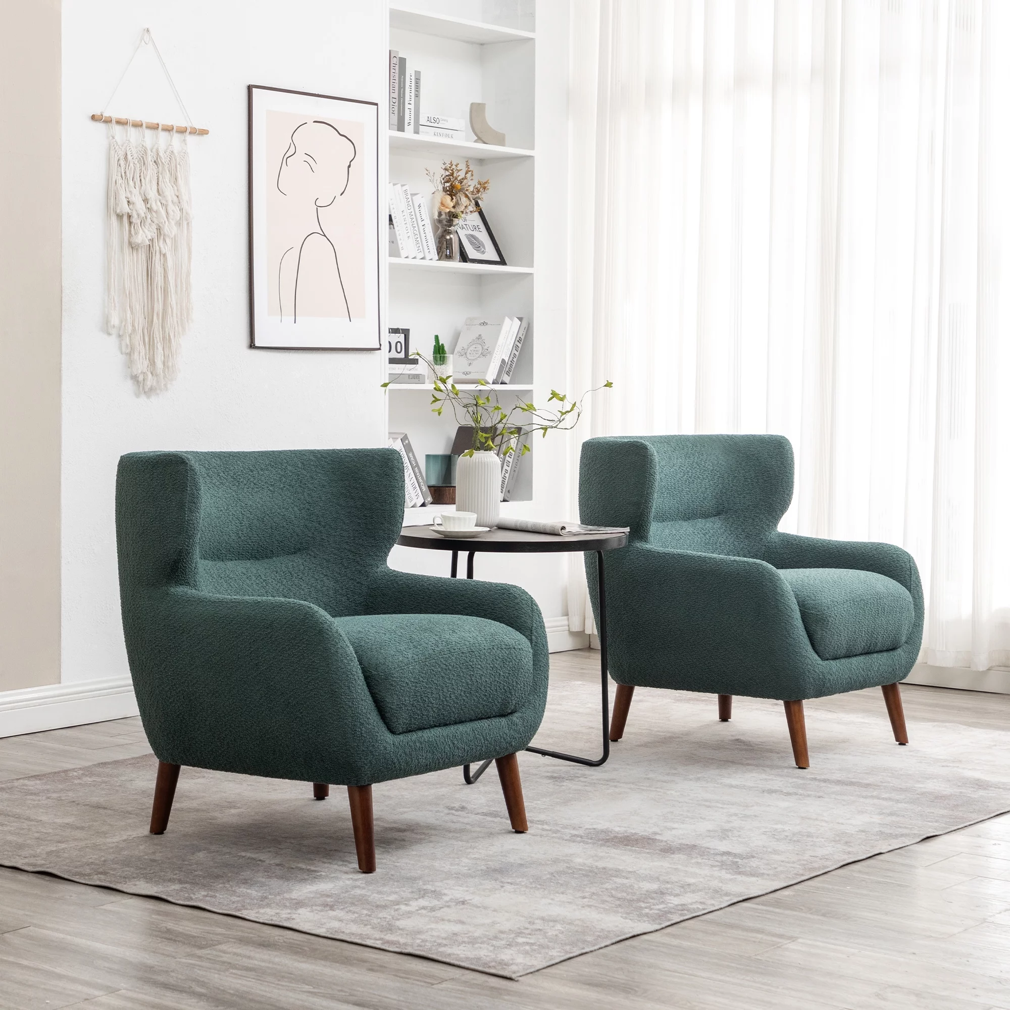 XINMICS Tufted Accent Chair, Wingback Upholstered Armchair, Green