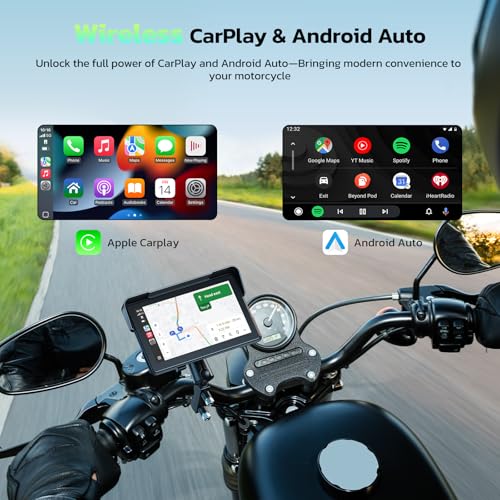 LAMTTO 7-Inch Wireless Motorcycle Carplay GPS Navigation System with Apple Carplay and Android Auto