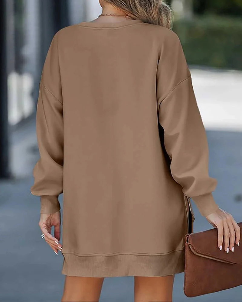 Casual Long Sleeve Zipper Slit Oversized Sweatshirt