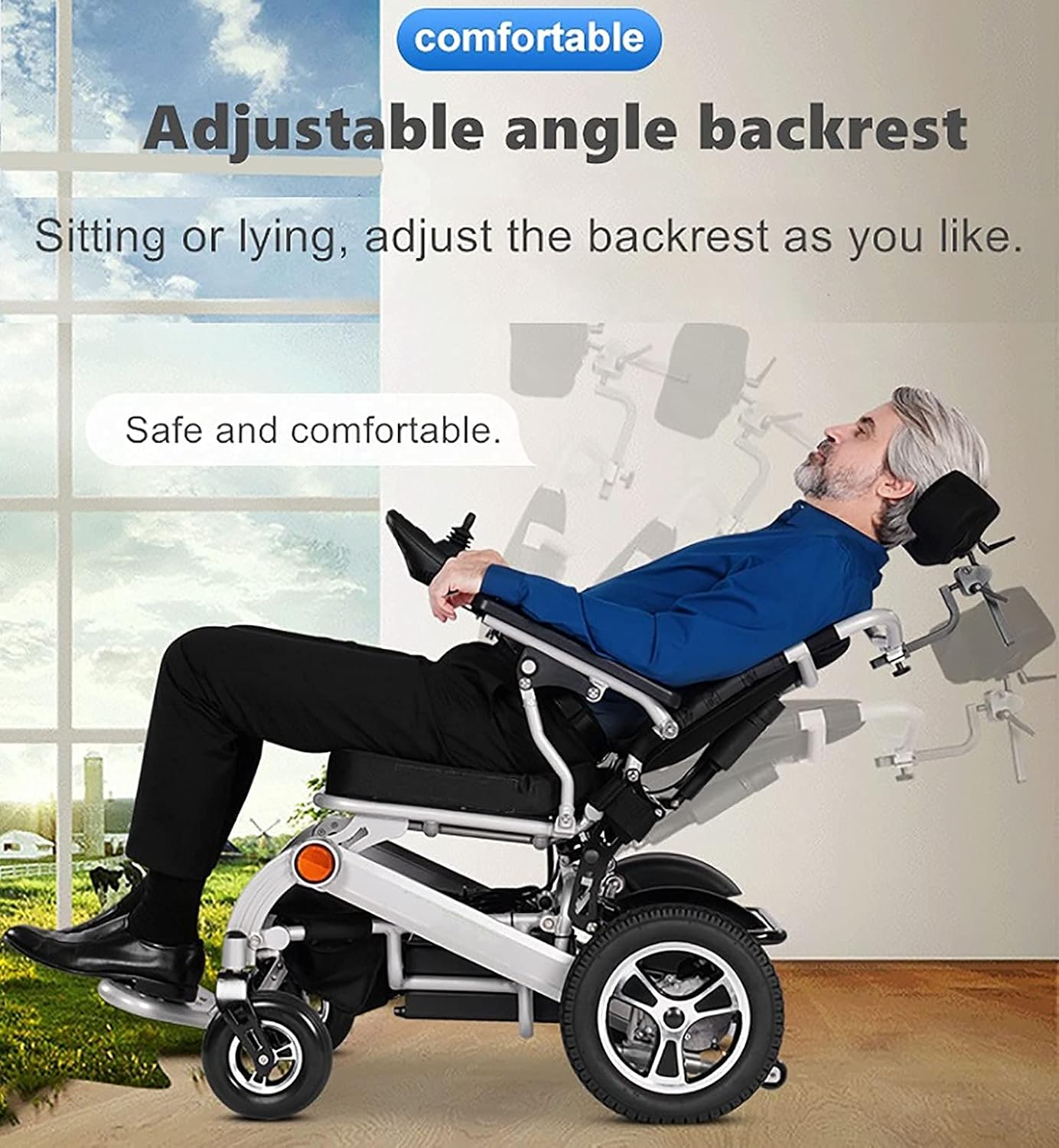 Deluxe Electric Wheelchair Motorized Foldable, Dual 500W Motors, All Terrain, Dual Battery Portable