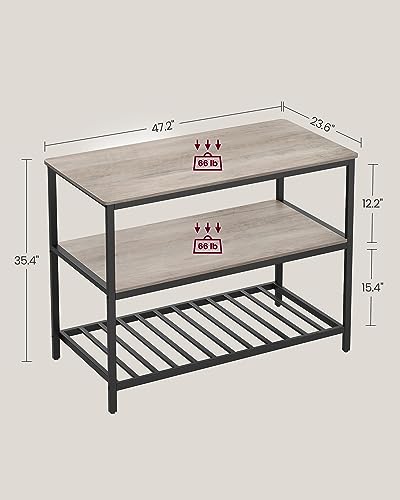 VASAGLE Kitchen Island with 3 Shelves, 47.2 Inches Width Kitchen Shelf with Large Worktop, Stable Steel Structure, Industrial, Easy to Assemble